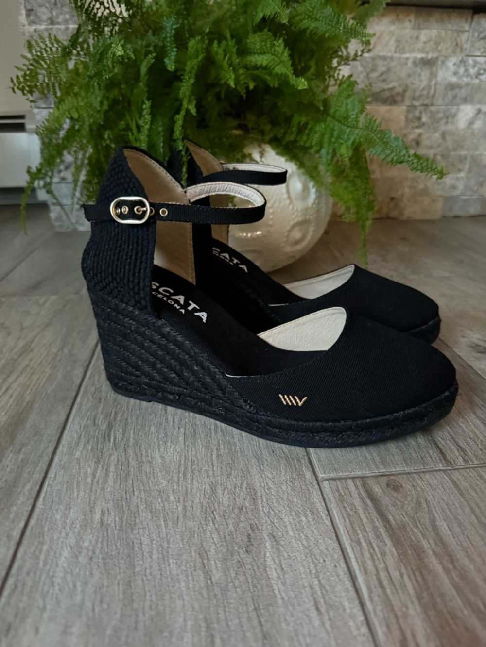 Viscata Satuna Canvas  Black Espadrille Wedges